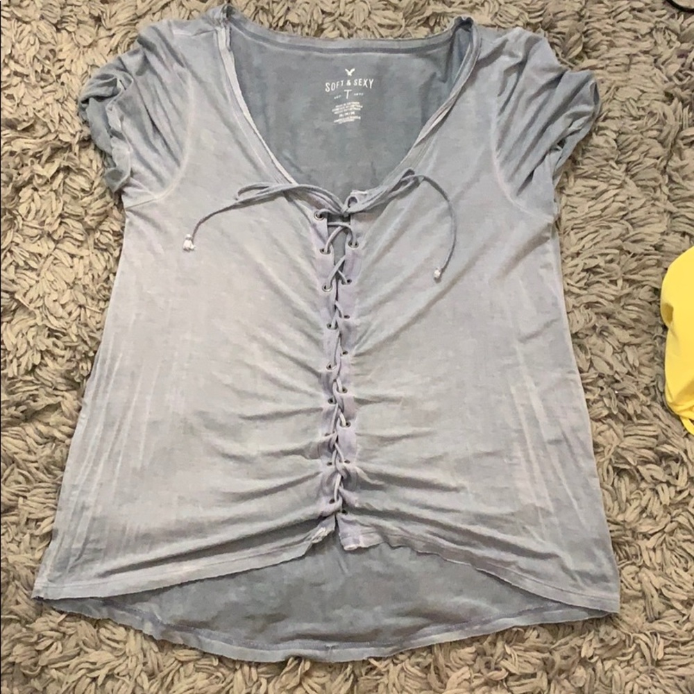 American eagle gray blue tie shirt